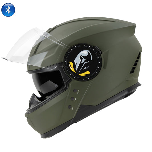 Steelbird Bluetooth Full Face ISI Certified Helmet for Men with Inner Smoke Sun Shield | SBH-40 7Wings (Matt Battle Green)