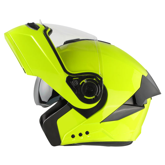 Steelbird Bluetooth Flip Up ISI Certified Helmet for Men and Women with Inner Smoke Sun Shield | SBA-8 7Wings (Glossy Fluo Neon)