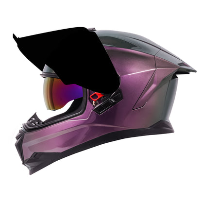 Steelbird SBH-57 Fighter ISI and DOT Certified Full Face Helmet for Men and Women with Inner Chrome Sun Shield (Glossy Blackberry Mint)