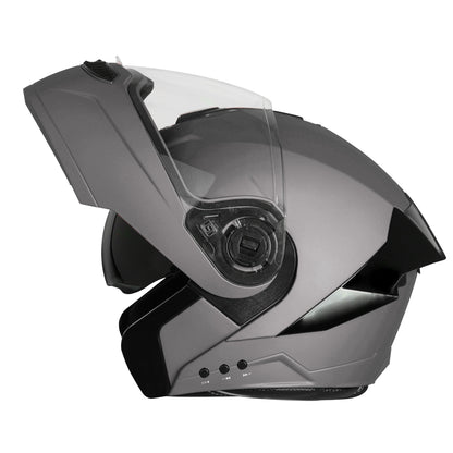 Steelbird Bluetooth Flip Up ISI Certified Helmet for Men and Women with Inner Smoke Sun Shield | SBA-8 7Wings (Glossy Axis Grey)