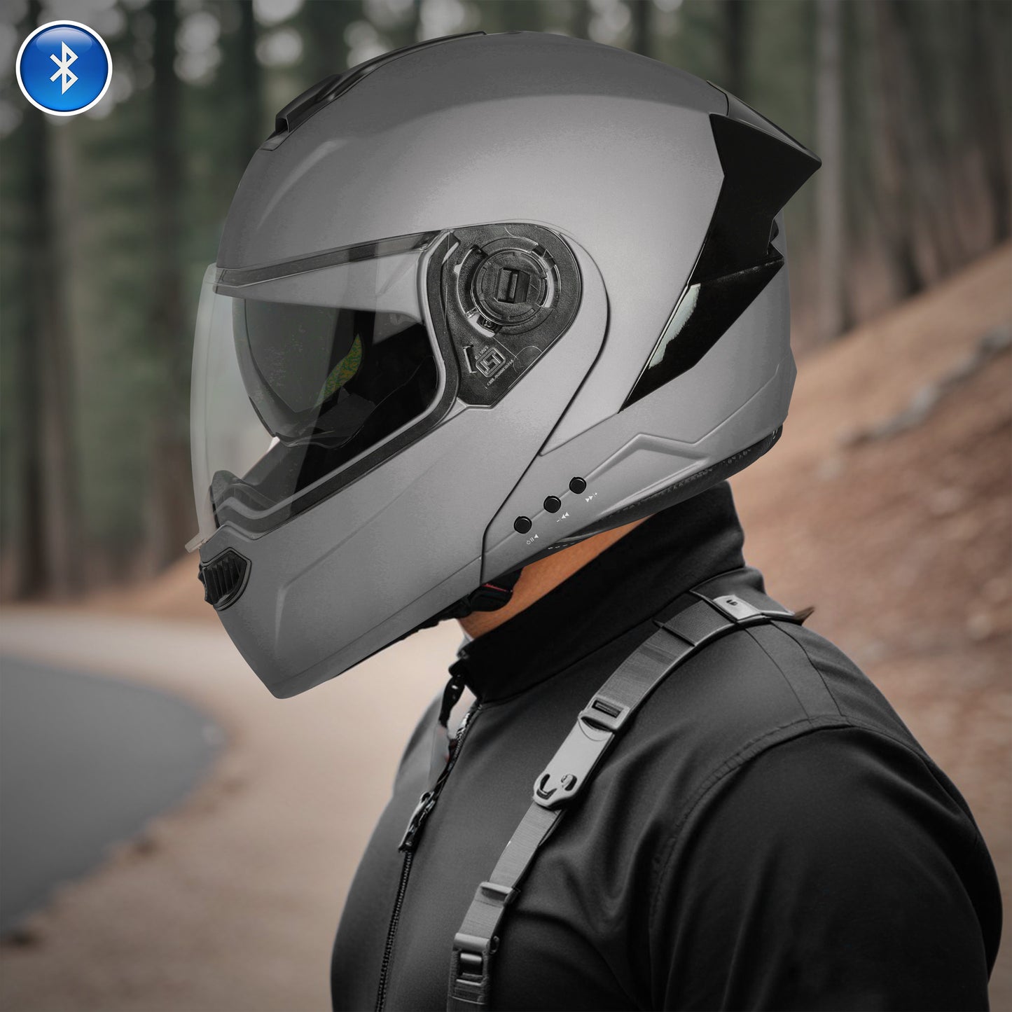 Steelbird Bluetooth Flip Up ISI Certified Helmet for Men and Women with Inner Smoke Sun Shield | SBA-8 7Wings (Glossy Axis Grey)