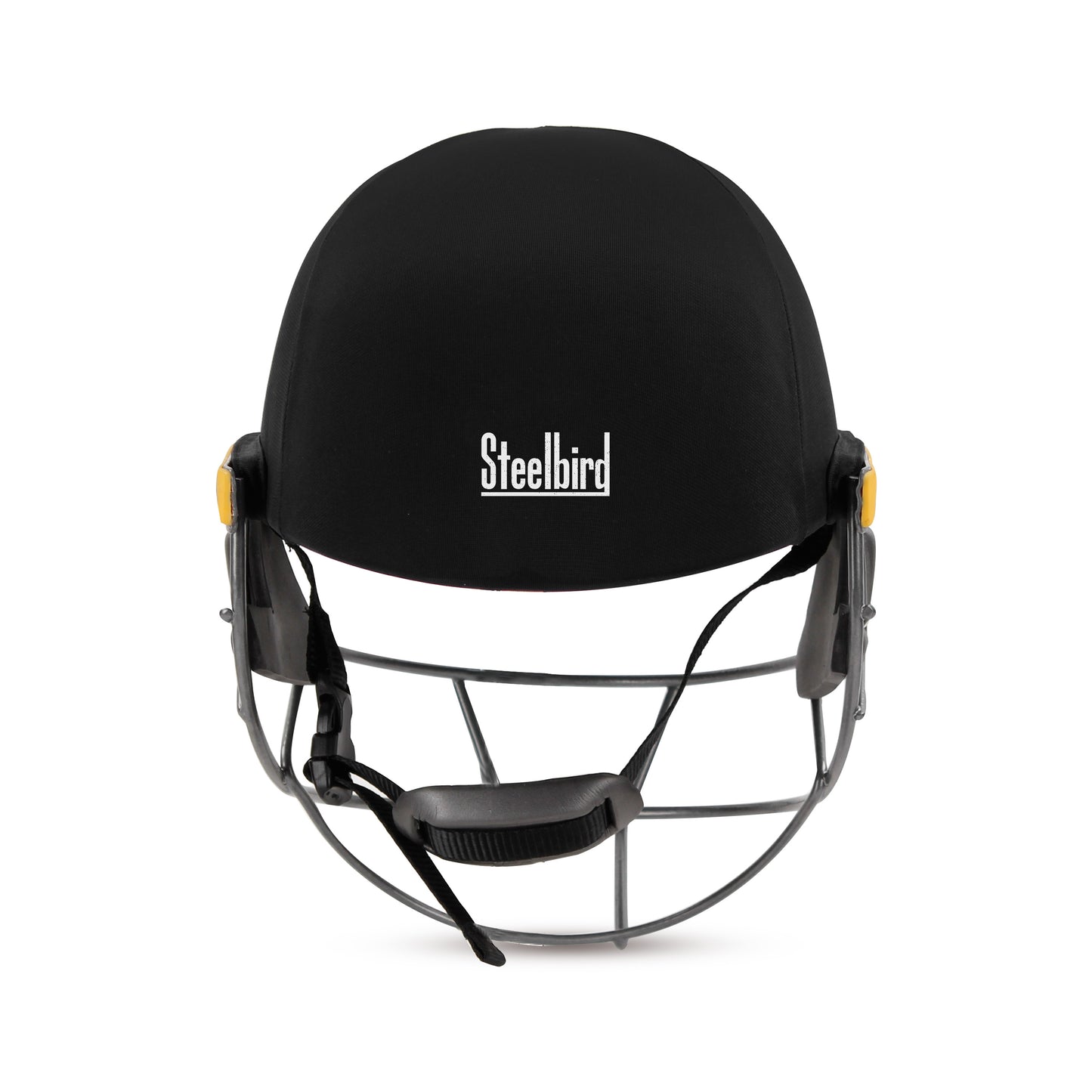 Steelbird Hitz Stainless Steel Premium Cricket Helmet for Men & Boys (Fixed Spring Steel Grill | Light Weight) (Black Fabric with Green Interior)