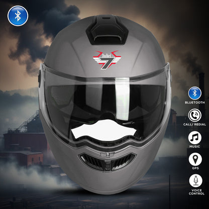 Steelbird Bluetooth Flip Up ISI Certified Helmet for Men and Women with Inner Smoke Sun Shield | SBA-8 7Wings (Glossy Axis Grey)