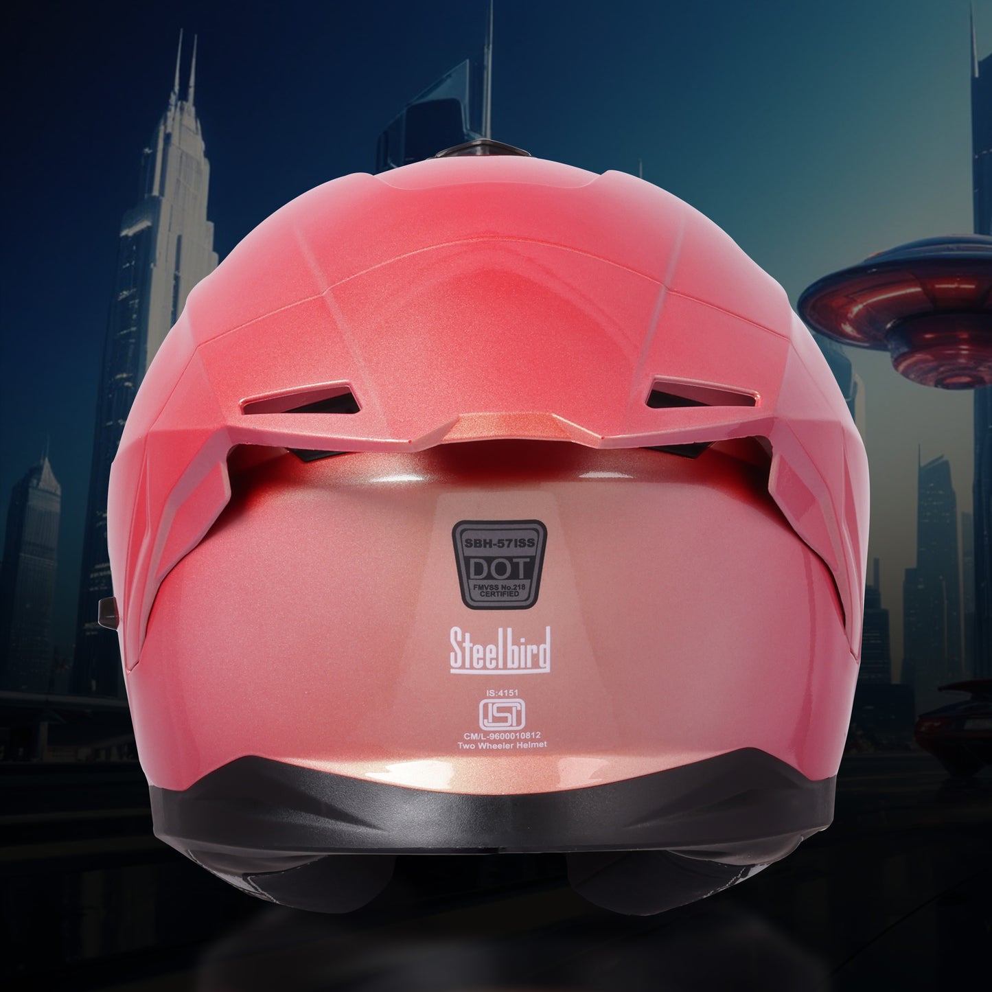 Steelbird SBH-57 Fighter ISI and DOT Certified Full Face Helmet for Men and Women with Inner Chrome Sun Shield (Glossy Coral Spark)