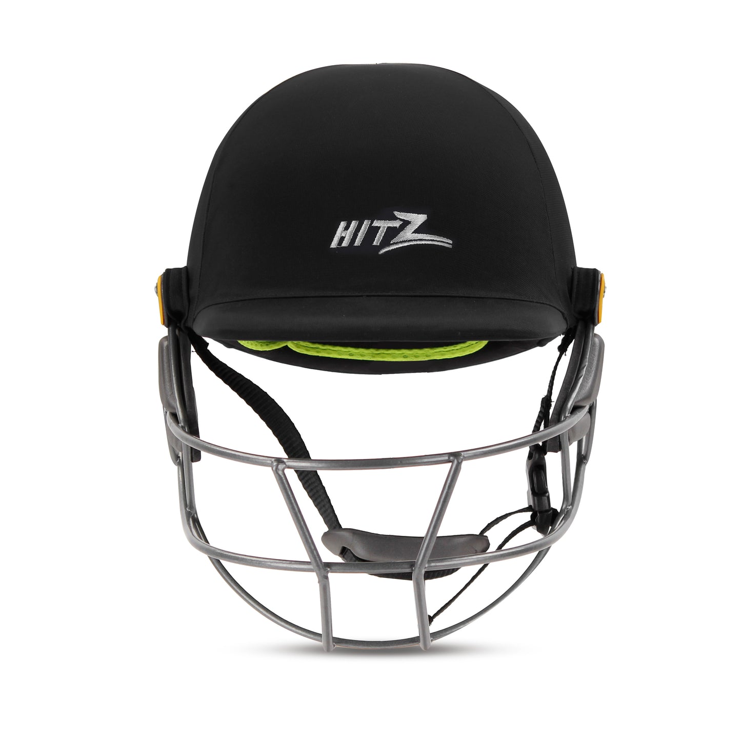 Steelbird Hitz Stainless Steel Premium Cricket Helmet for Men & Boys (Fixed Spring Steel Grill | Light Weight) (Black Fabric with Green Interior)