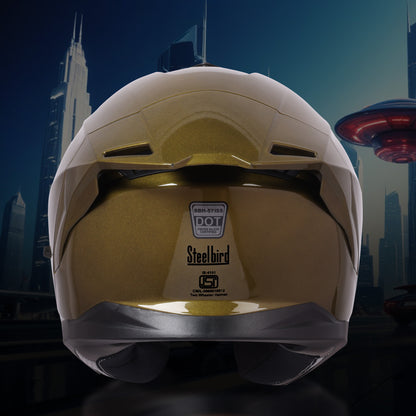 Steelbird SBH-57 Fighter ISI and DOT Certified Full Face Helmet for Men and Women with Inner Chrome Sun Shield (Glossy Steelbird Olive Radiance)