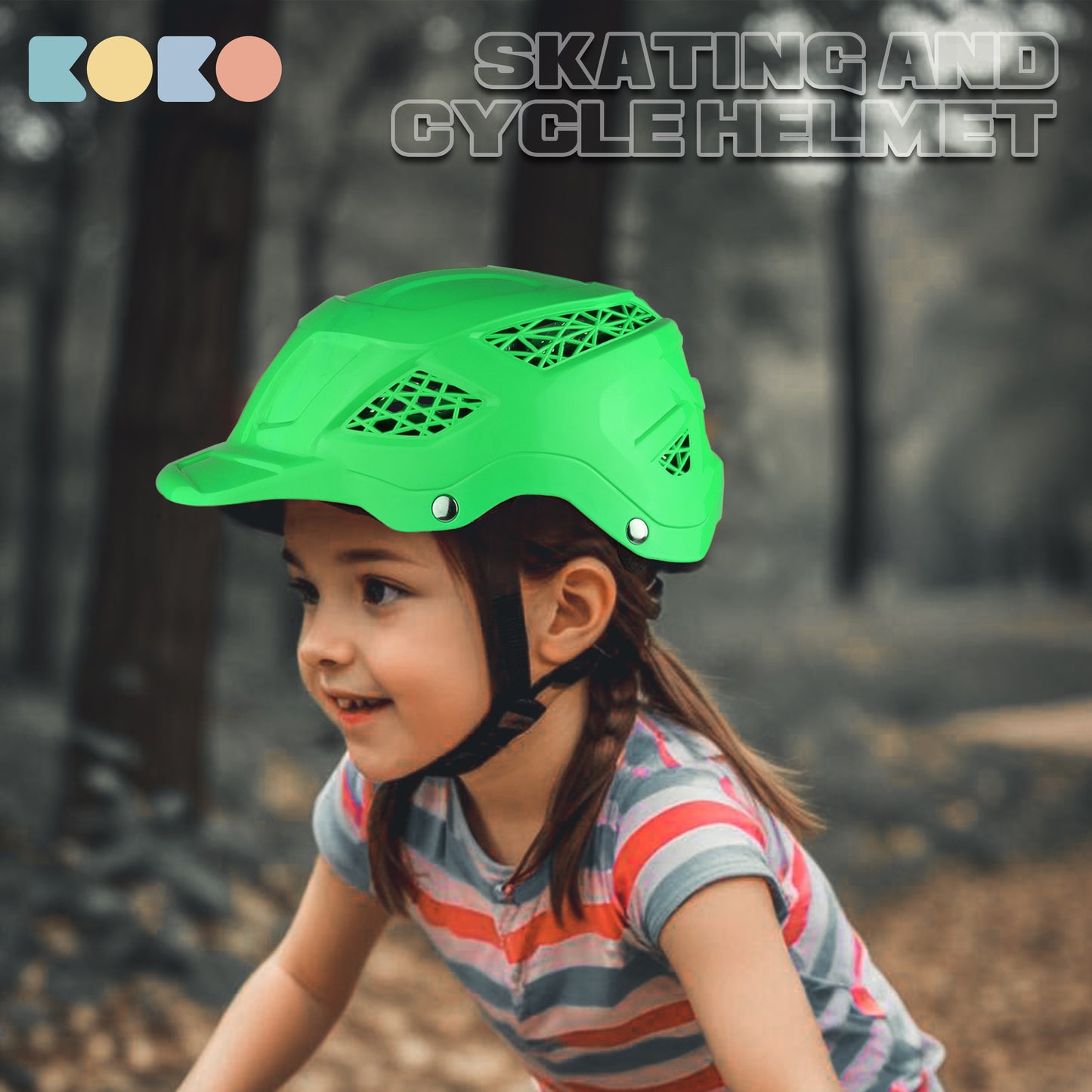 Koko Dragon Kids Skating & Cycling Helmet | Protective Gear for Boys & Girls (Green)