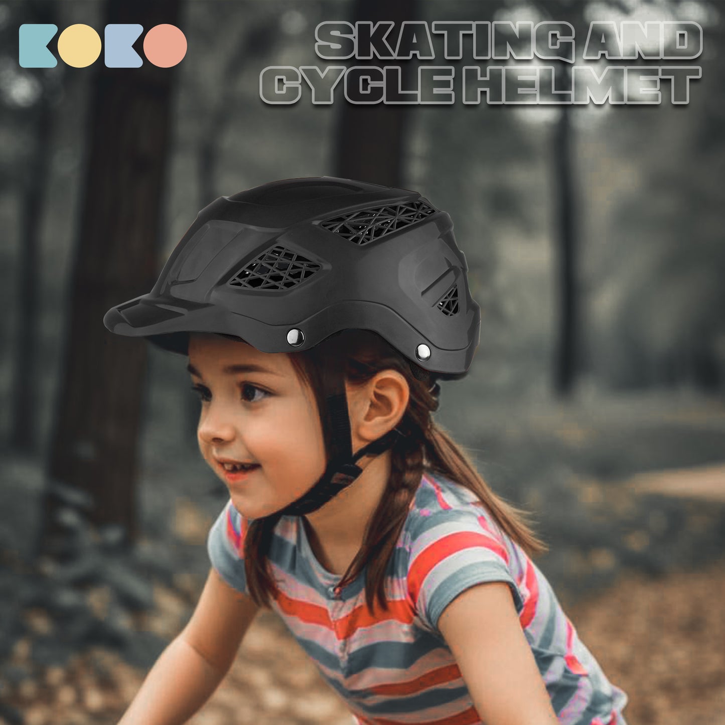 Koko Dragon Kids Skating & Cycling Helmet | Protective Gear for Boys & Girls (Black)