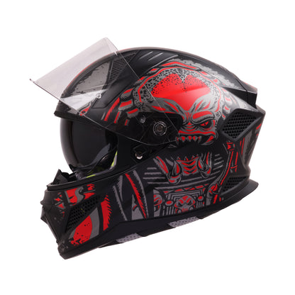 Steelbird SBH-25 Predator ISI Certified Full Face Graphic Helmet for Men and Women (Glossy Black Red with Inner Smoke Sun Shield)