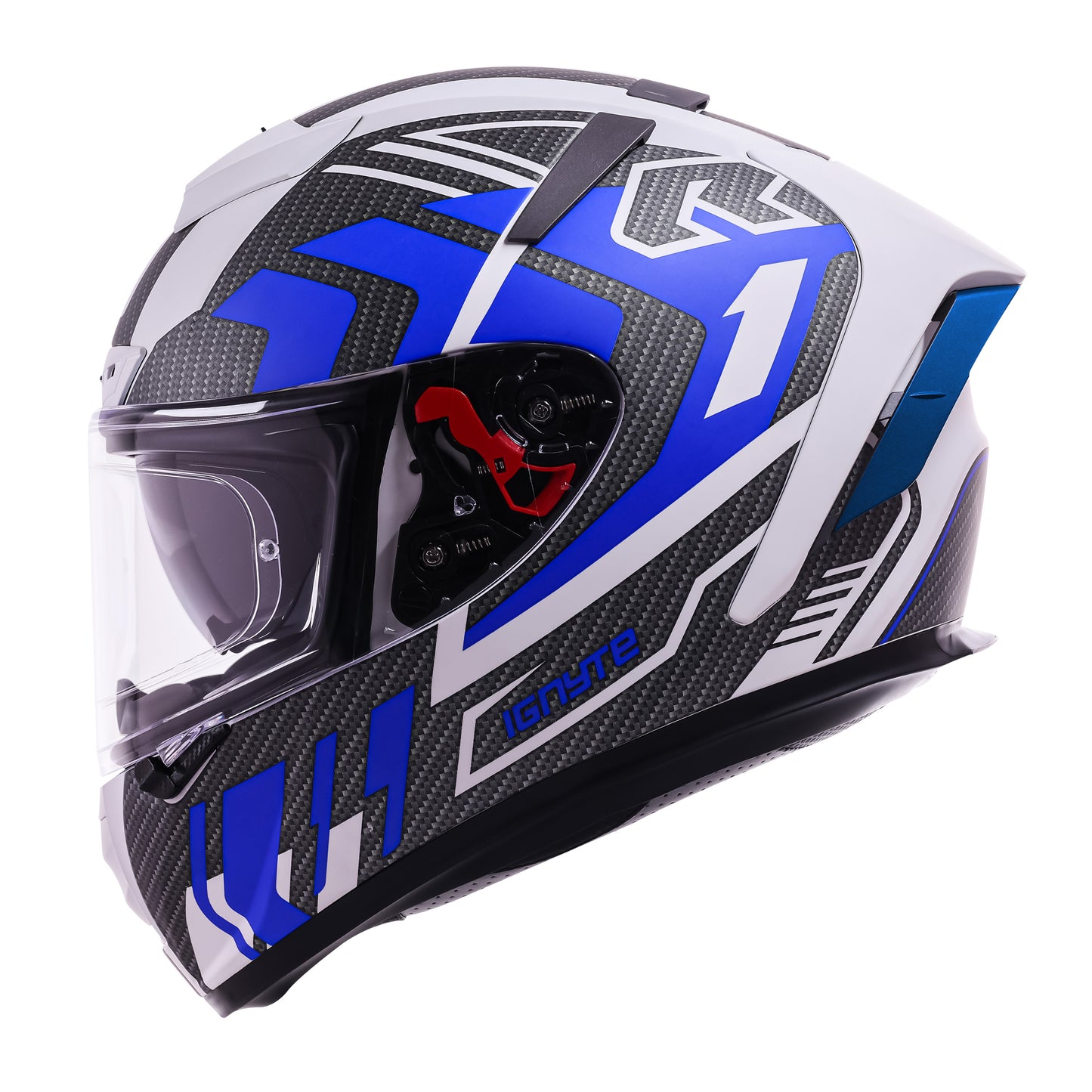 Ignyte IGN-4 Atomixx ISI/DOT Certified Full Face Graphic Helmet with Outer Anti-Fog Clear Visor and Inner Smoke Sun Shield (Glossy White Blue)