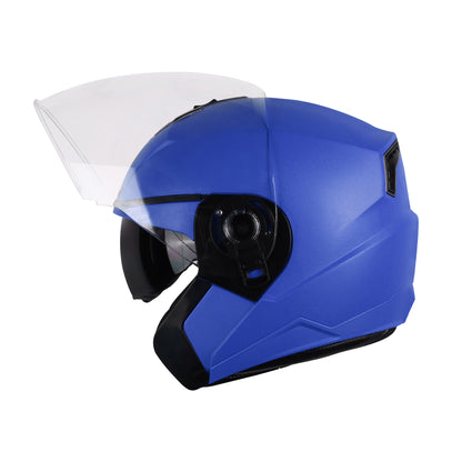 Steelbird SBA-9 7Wings  ISI Certified Open Face Helmet for Men and Women with Inner Smoke Sun Shield (Dashing Blue)