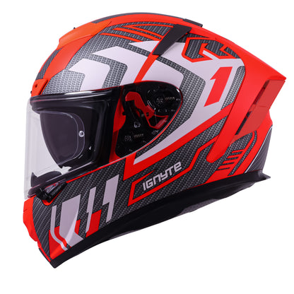 Ignyte IGN-4 Atomixx ISI/DOT Certified Full Face Graphic Helmet with Outer Anti-Fog Clear Visor and Inner Smoke Sun Shield (Glossy Fluo Red White)