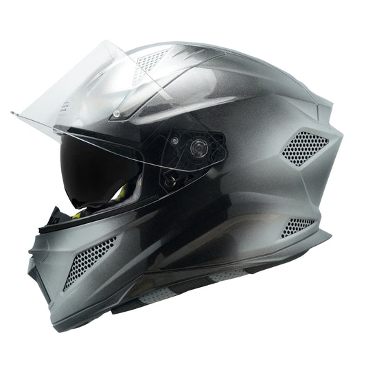 Steelbird SBH-25 Breeze On Ombre 7Wings ISI Certified Full Face Helmet for Men and Women with Inner Smoke Sun Shield (Glossy Black Silver)