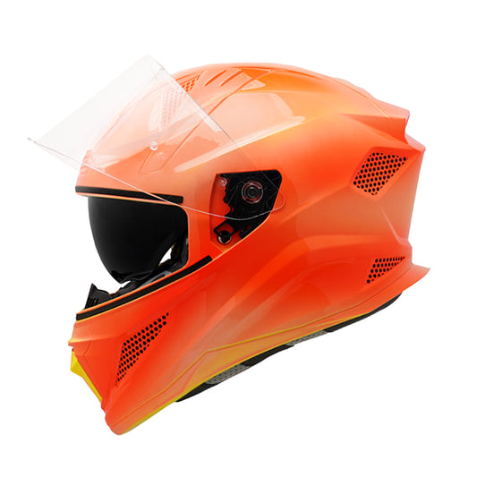 Steelbird SBH-25 Breeze On Ombre 7Wings ISI Certified Full Face Helmet for Men and Women with Inner Smoke Sun Shield (Glossy Neon Red)