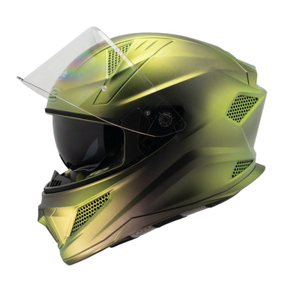 Steelbird SBH-25 Breeze On Ombre 7Wings ISI Certified Full Face Helmet for Men and Women with Inner Smoke Sun Shield (Glossy H. Grey/Y. Green)