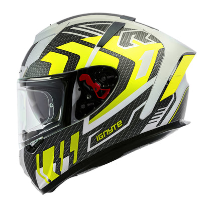 Ignyte IGN-4 Atomixx ISI/DOT Certified Full Face Graphic Helmet with Outer Anti-Fog Clear Visor and Inner Smoke Sun Shield (Glossy White Neon)