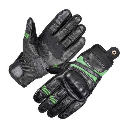 Steelbird Jispa 1.0 Premium Leather Gloves for Men & Women | Comfortable, Durable, Touchscreen Compatible, Anti-Slip Grip | Motorcycle, Riding, and Outdoor Use (Black Green)