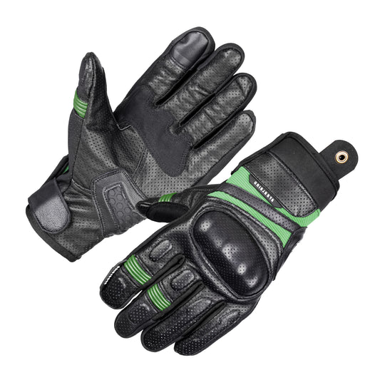 Steelbird Jispa 1.0 Premium Leather Gloves for Men & Women | Comfortable, Durable, Touchscreen Compatible, Anti-Slip Grip | Motorcycle, Riding, and Outdoor Use (Black Green)