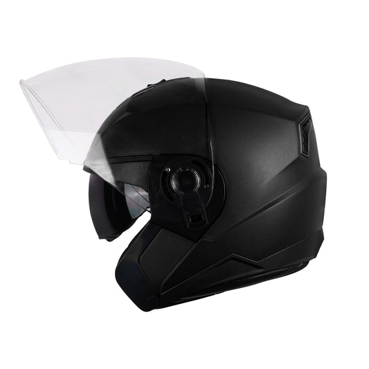 Steelbird SBA-9 7Wings  ISI Certified Open Face Helmet for Men and Women with Inner Smoke Sun Shield (Dashing Black)