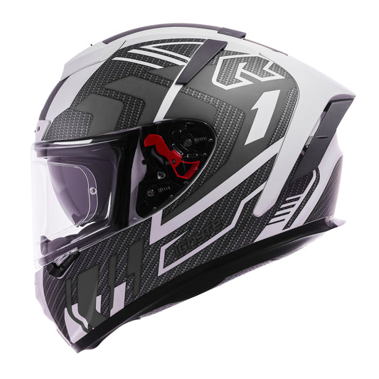 Ignyte IGN-4 Atomixx ISI/DOT Certified Full Face Graphic Helmet with Outer Anti-Fog Clear Visor and Inner Smoke Sun Shield (Glossy White Grey)