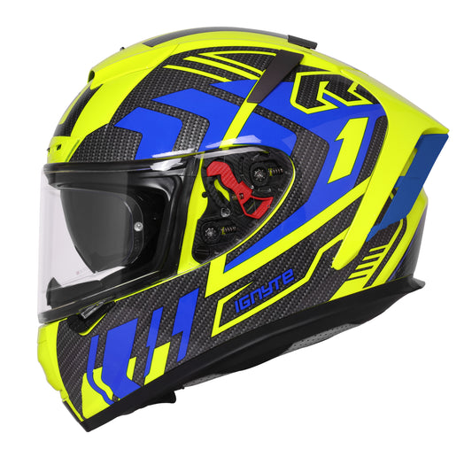 Ignyte IGN-4 Atomixx ISI/DOT Certified Full Face Graphic Helmet with Outer Anti-Fog Clear Visor and Inner Smoke Sun Shield (Glossy Fluo Neon Blue)