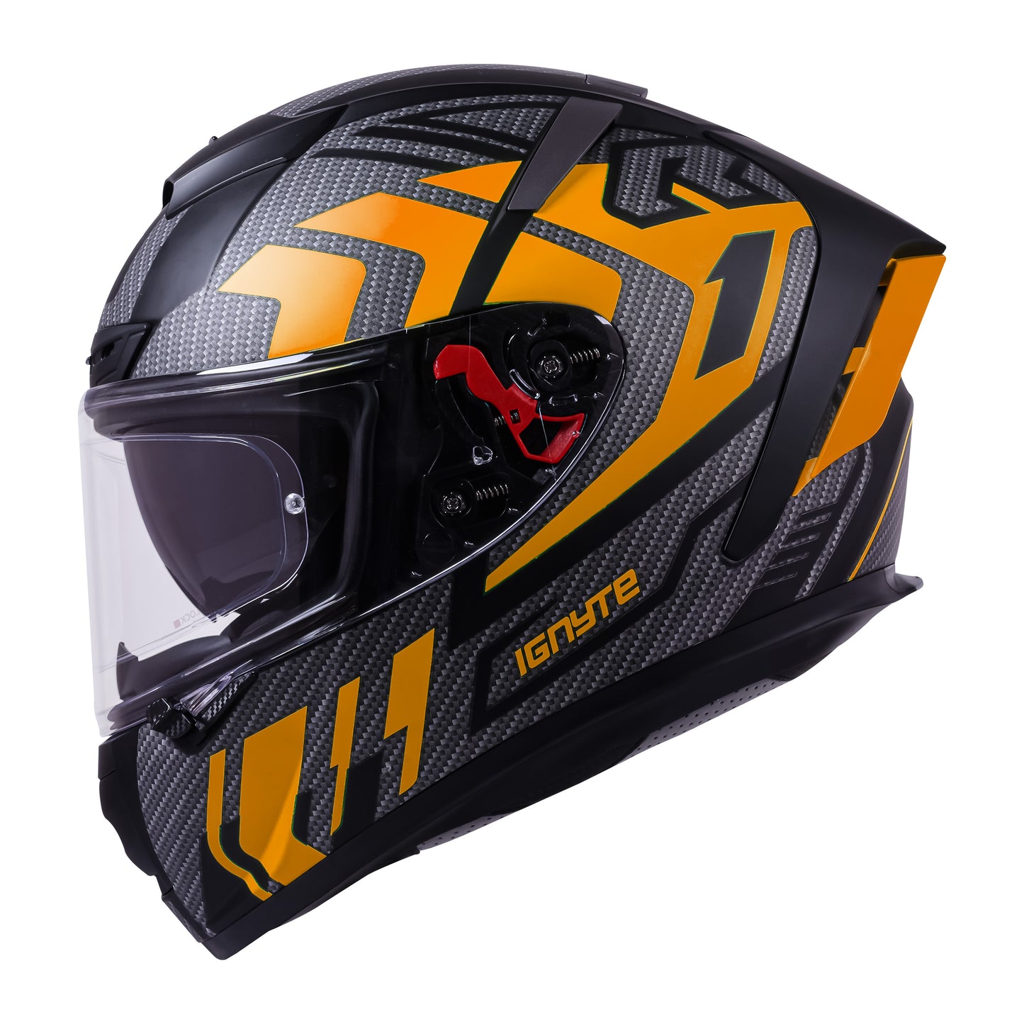 Ignyte IGN-4 Atomixx ISI/DOT Certified Full Face Graphic Helmet with Outer Anti-Fog Clear Visor and Inner Smoke Sun Shield (Glossy Black Orange)