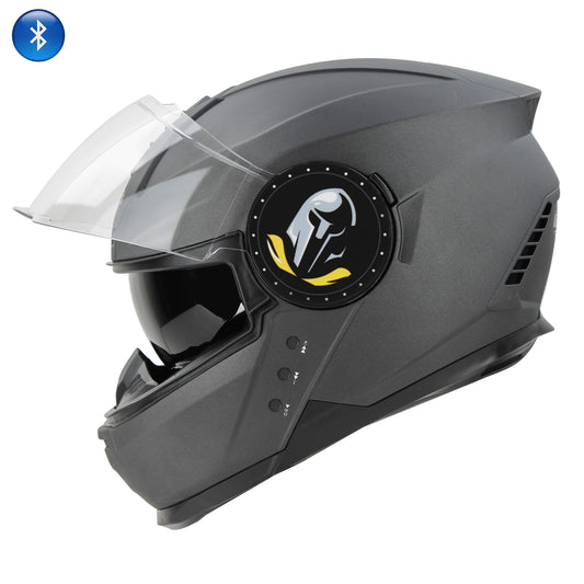 Steelbird Bluetooth Full Face ISI Certified Helmet for Men with Inner Smoke Sun Shield | SBH-40 7Wings (Matt Axis Grey)