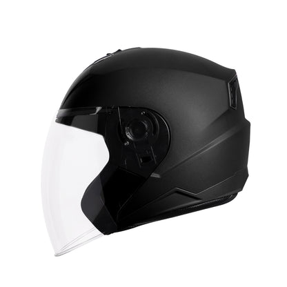 Steelbird SBA-9 7Wings  ISI Certified Open Face Helmet for Men and Women  (Dashing Black With Clear Visor)