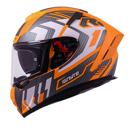 Ignyte IGN-4 Atomixx ISI/DOT Certified Full Face Graphic Helmet with Outer Anti-Fog Clear Visor and Inner Smoke Sun Shield (Glossy Orange White)