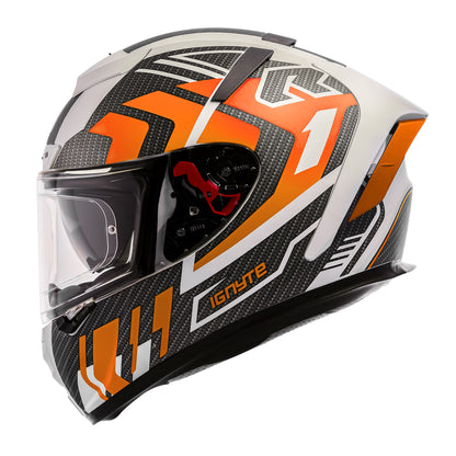 Ignyte IGN-4 Atomixx ISI/DOT Certified Full Face Graphic Helmet with Outer Anti-Fog Clear Visor and Inner Smoke Sun Shield (Glossy White Orange)