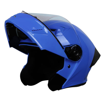 Steelbird SBA-20 7Wings ISI Certified Flip-Up Helmet with Black Spoiler for Men and Women (Glossy Y. Blue with Clear Visor)