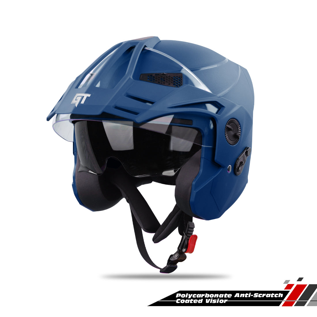 Steelbird SBH-23 GT Plus Open Face ISI Certified Helmet for Men and Women with Inner Sun Shield (Dashing Blue)