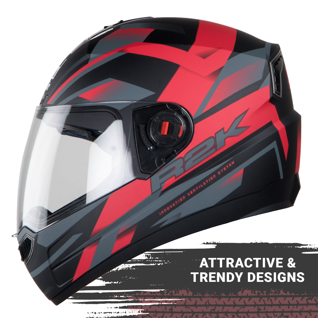 Steelbird SBA-1 R2K ISI Certified Full Face Graphics Helmet for Men and Women (Matt Black Red with Clear Visor)