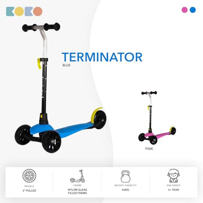 Koko Terminator Kick Scooter with Adjustable Height and Portable, Kids Scooter with PVC Wheels for Age 3+ (Max User Weight: 25kg) (Blue)