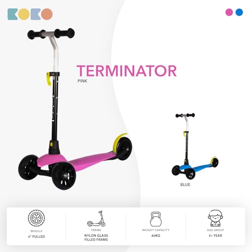 Koko Terminator Kick Scooter with Adjustable Height and Portable, Kids Scooter with PVC Wheels for Age 3+ (Max User Weight: 25kg) (Pink)