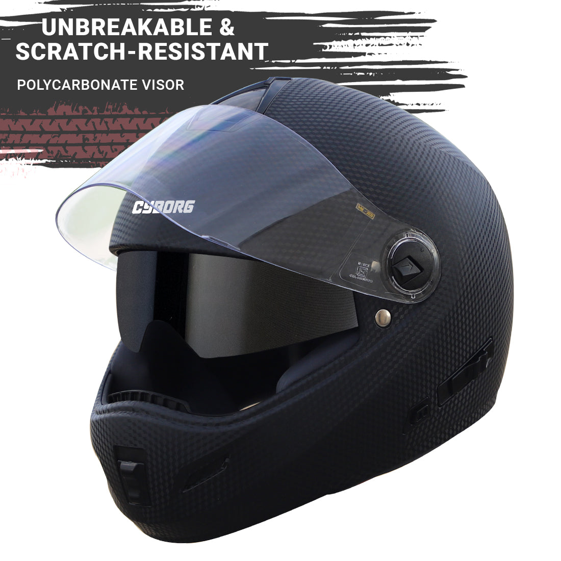 Steelbird Rox Cyborg ISI Certified Full Face Helmet for Men and Women with Inner Smoke Sun Shield and Outer Clear Visor (Dashing Black)