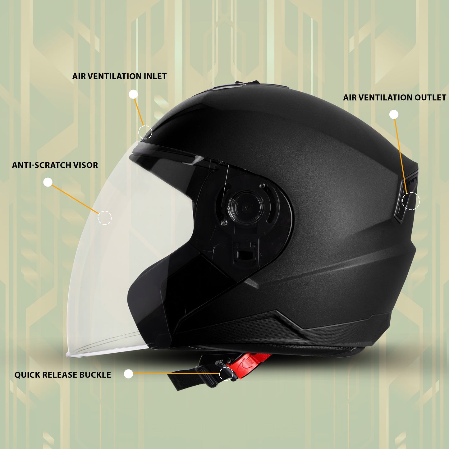 Steelbird SBA-9 7Wings  ISI Certified Open Face Helmet for Men and Women  (Dashing Black With Clear Visor)