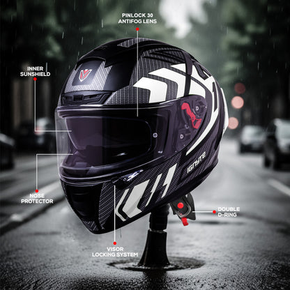 Ignyte IGN-4 Atomixx ISI/DOT Certified Full Face Graphic Helmet with Outer Anti-Fog Clear Visor and Inner Smoke Sun Shield (Glossy Black White)