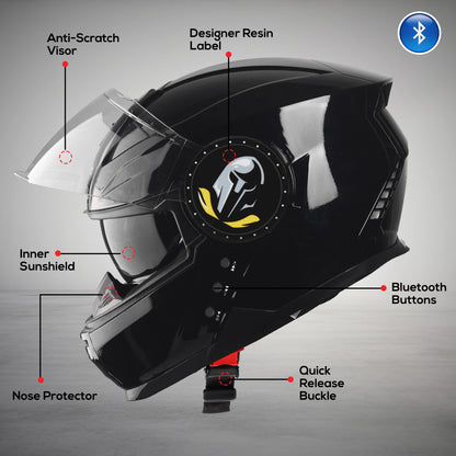 Steelbird Bluetooth Full Face ISI Certified Helmet for Men with Inner Smoke Sun Shield | SBH-40 7Wings (Matt Black)