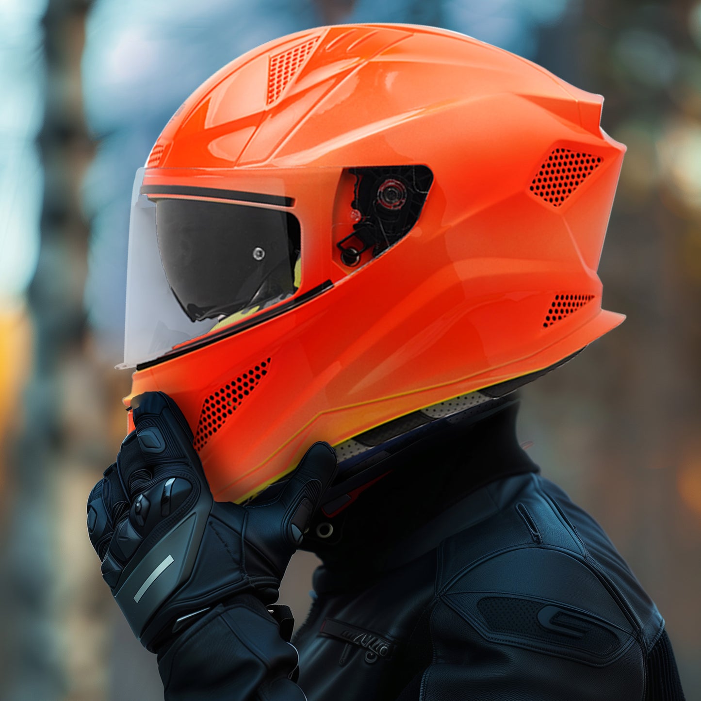 Steelbird SBH-25 Breeze On Ombre 7Wings ISI Certified Full Face Helmet for Men and Women with Inner Smoke Sun Shield (Glossy Neon Red)