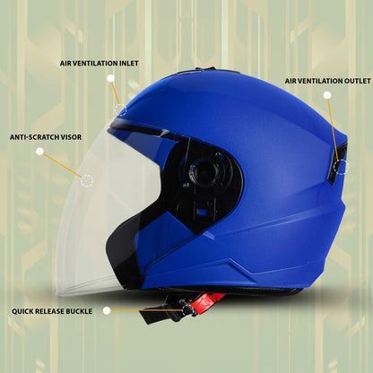 Steelbird SBA-9 7Wings  ISI Certified Open Face Helmet for Men and Women  (Dashing Blue With Clear Visor)