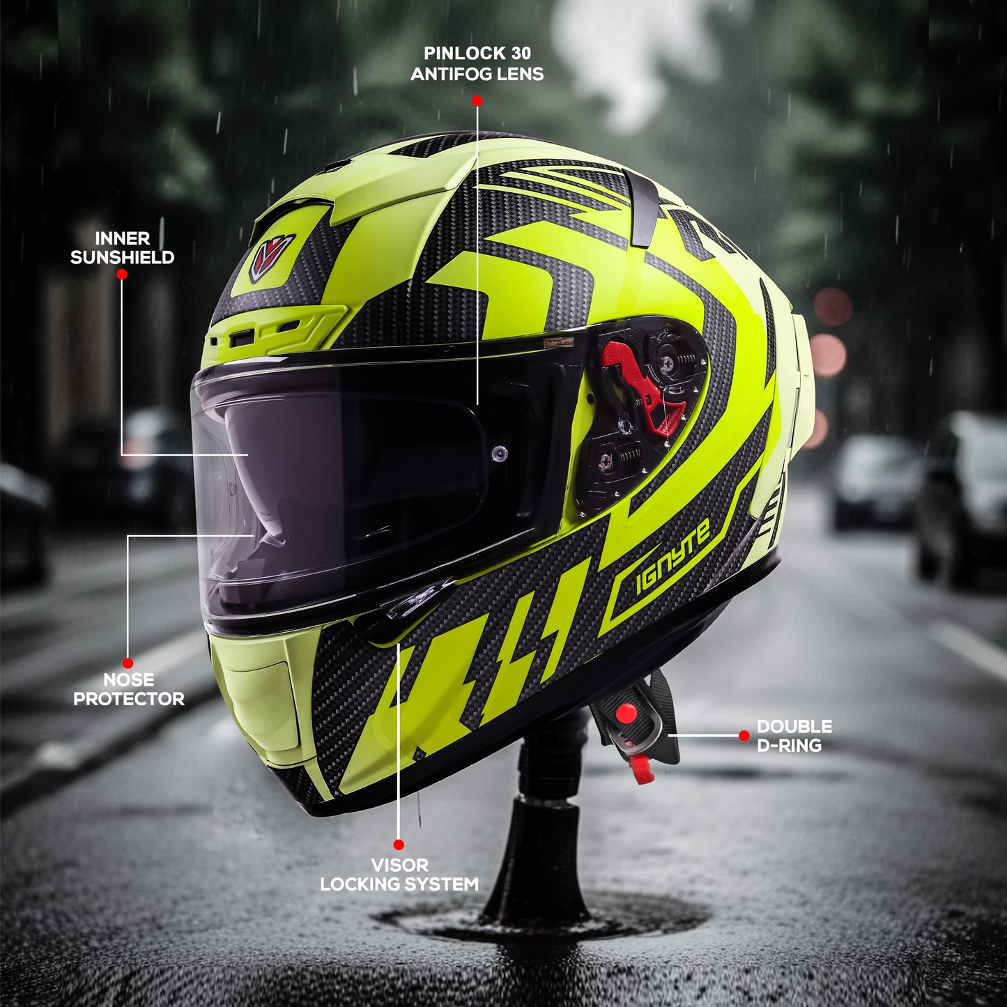 Ignyte IGN-4 Atomixx ISI/DOT Certified Full Face Graphic Helmet with Outer Anti-Fog Clear Visor and Inner Smoke Sun Shield (Glossy Fluo Neon Neon)