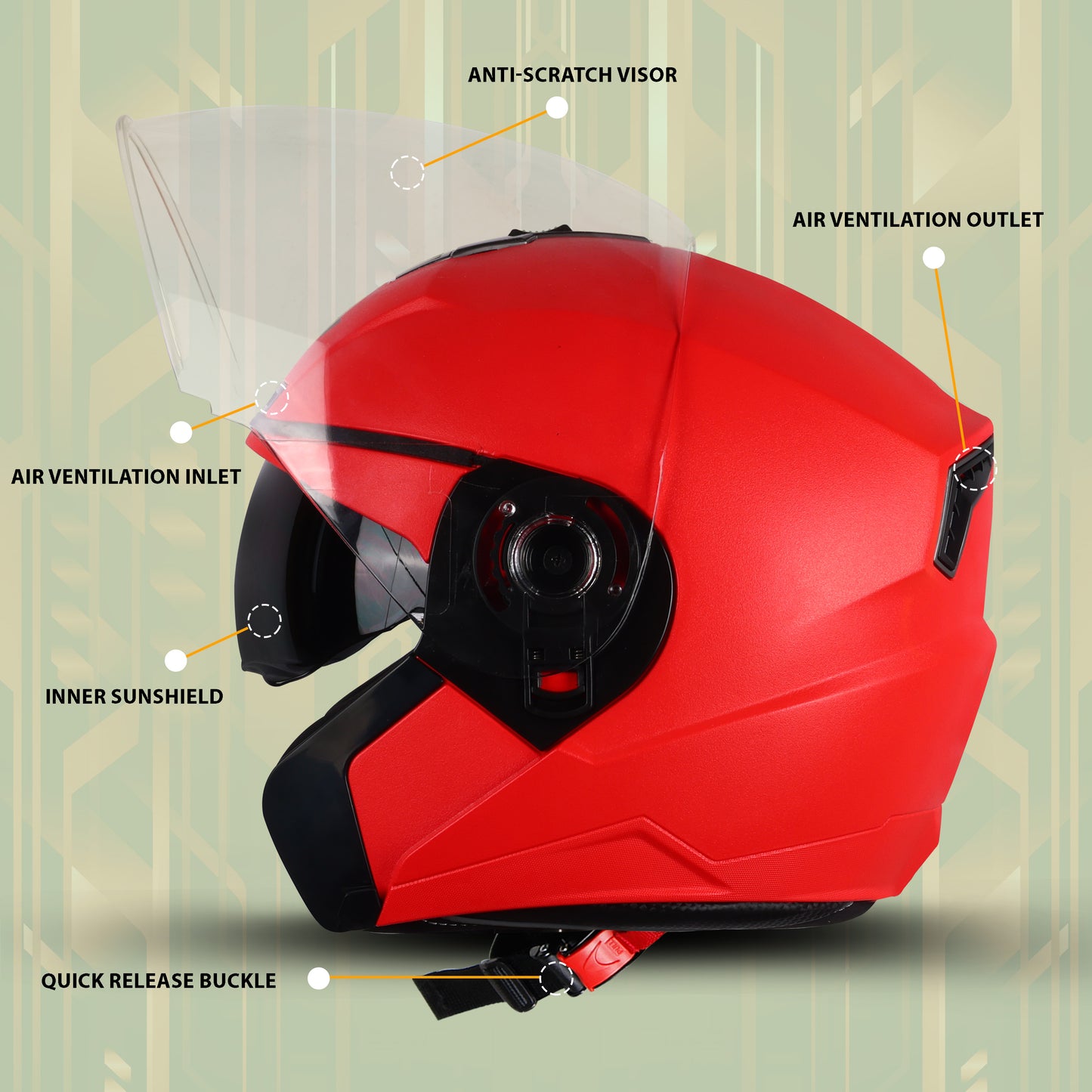 Steelbird SBA-9 7Wings  ISI Certified Open Face Helmet for Men and Women with Inner Smoke Sun Shield (Dashing Red)