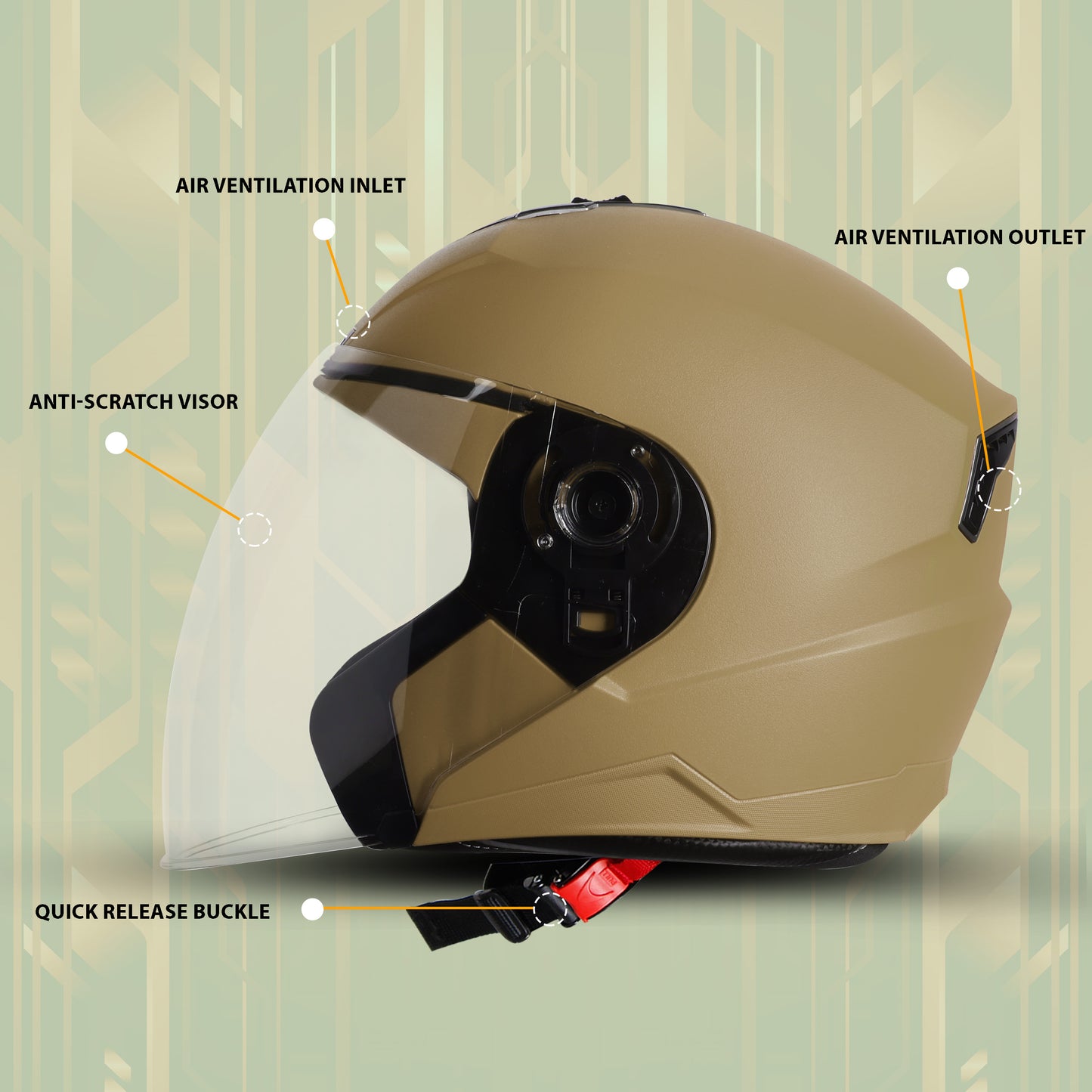 Steelbird SBA-9 7Wings  ISI Certified Open Face Helmet for Men and Women  (Dashing Desert Storm With Clear Visor)