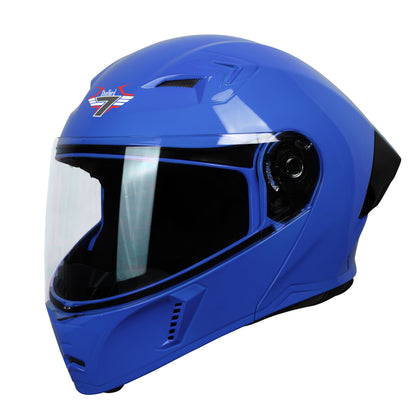 Steelbird SBA-20 7Wings ISI Certified Flip-Up Helmet with Black Spoiler for Men and Women (Glossy Y. Blue with Clear Visor)