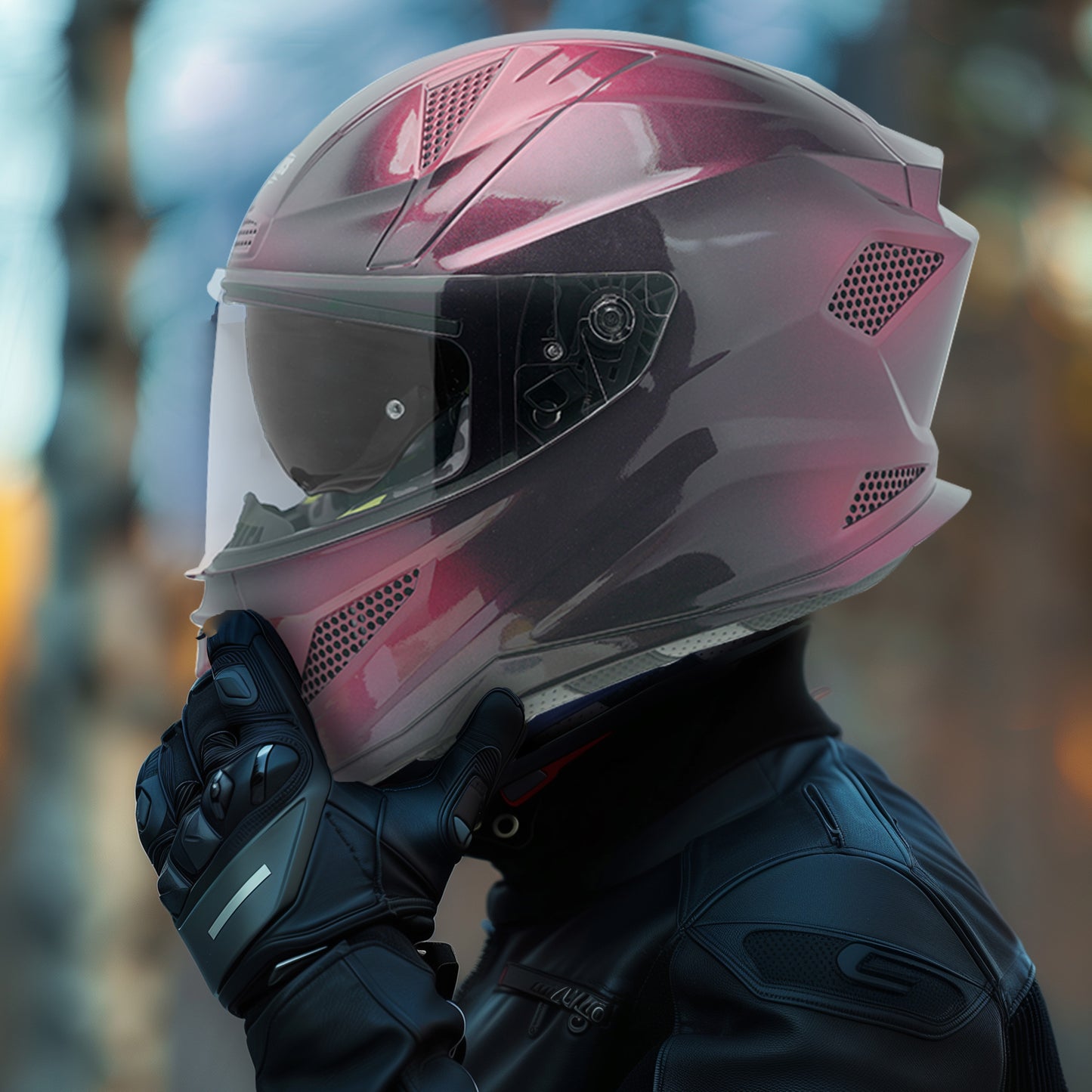 Steelbird SBH-25 Breeze On Ombre 7Wings ISI Certified Full Face Helmet for Men and Women with Inner Smoke Sun Shield (Glossy Black Metallic Pink)