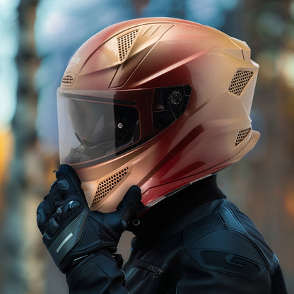 Steelbird SBH-25 Breeze On Ombre 7Wings ISI Certified Full Face Helmet for Men and Women with Inner Smoke Sun Shield (Glossy Maroon Gold)