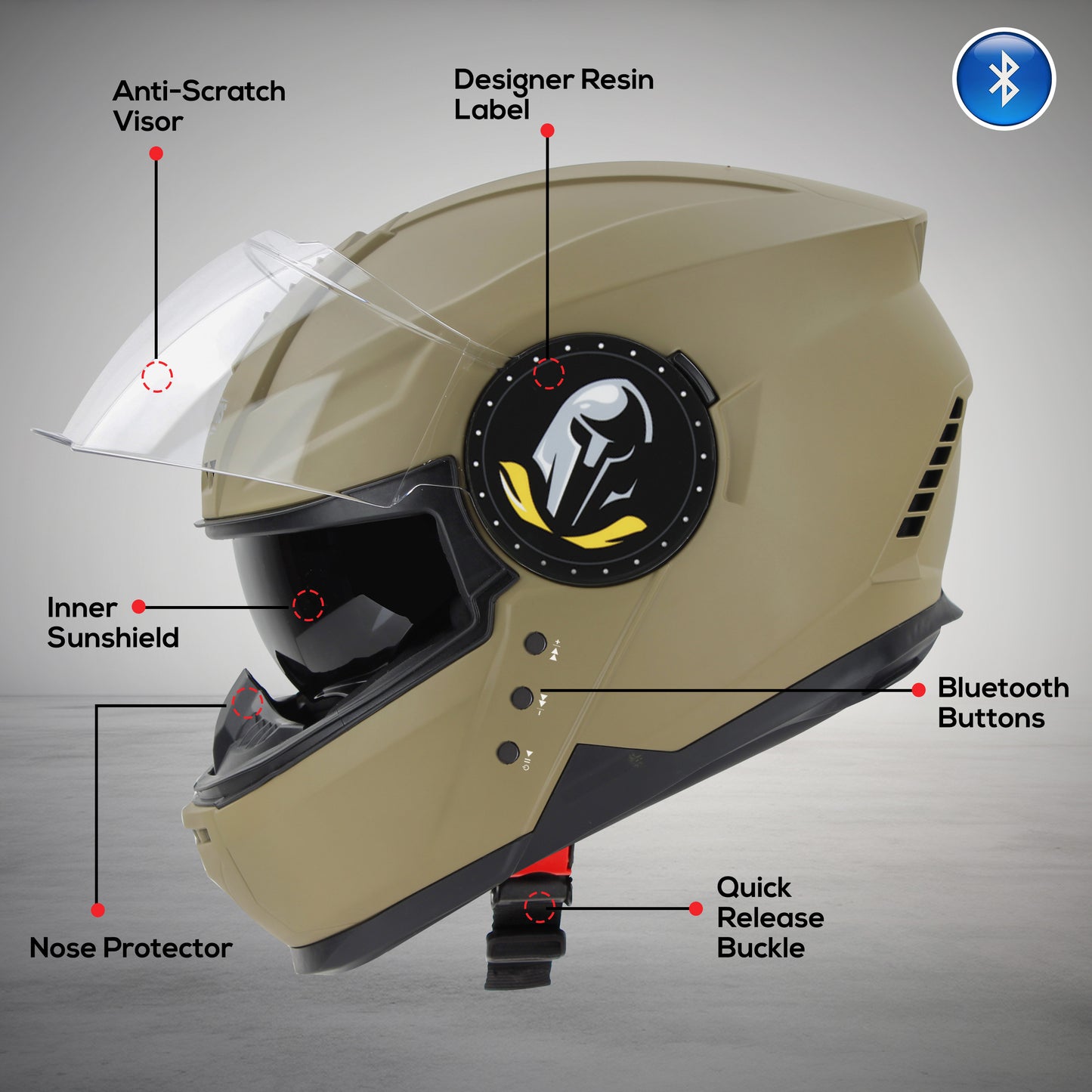 Steelbird Bluetooth Full Face ISI Certified Helmet for Men with Inner Smoke Sun Shield | SBH-40 7Wings (Matt Desert Storm)