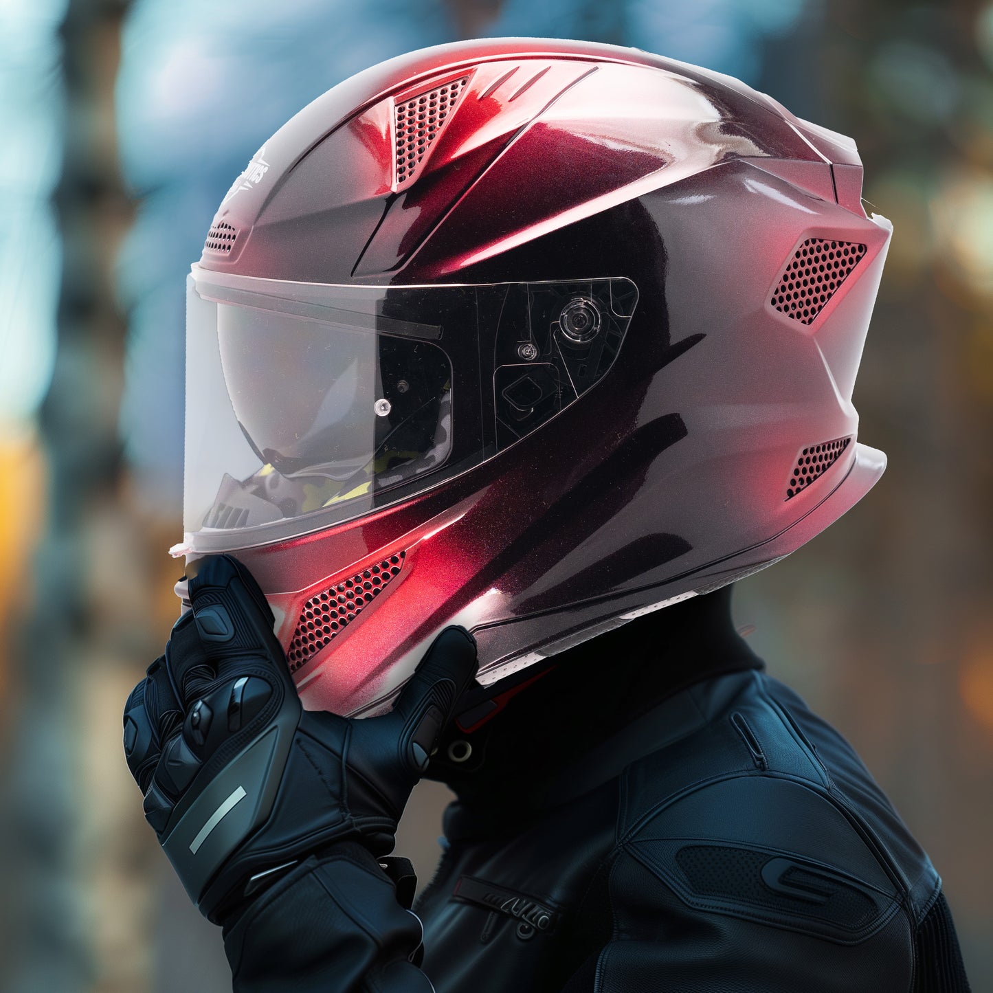 Steelbird SBH-25 Breeze On Ombre 7Wings ISI Certified Full Face Helmet for Men and Women with Inner Smoke Sun Shield (Glossy Black Wine Red)