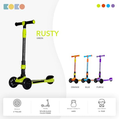 Koko Rusty Kick Scooter with Adjustable Height and Portable, Kids Scooter with PVC Wheels for Age 3+ (Max User Weight: 40kg)(Green)